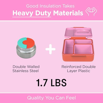 Omie OmieBox Kids Insulated Leakproof Bento Lunch Box with Food Jar (Pink Berry) - color: Pink Berry