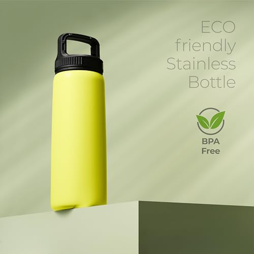 SipX™ 25 oz Insulated Water Bottle with 3 Lids – Leakproof Stainless Steel, Triple Insulated – Cold 24 Hours/Hot 12 Hours – Durable Bottle for School, Gym, Travel – Yellow - color: Yellow, size: 25 Ounces