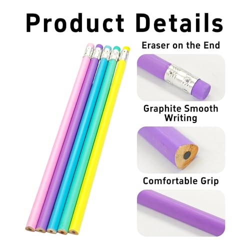 pson 30Pcs HB Graphite Pencils with Erasers, Unsharpened Round Triangular Grip Pencils for School, Office, Drawing, Sketching, and Writing(Purple) - color: Purple