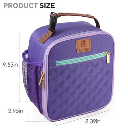 Genteen Kids Lunch Box Insulated Soft Mini Cooler with Bottle Holder, Lightweight Reusable Easy-Clean Lunch bag for Girls, Boys Back to School-purple/White - color: Purple/White