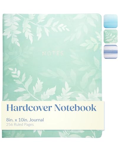 WORLD TRAVELER Large Lined Journal Notebook 256 Ruled White & Ivory Pages | Lay-Flat Binding, Gilded Page Edges Resist Wear, Reinforced Square Corners, Bleed-Resistant Smooth Paper - color: Green Fern