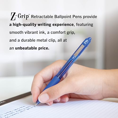 Zebra Pen Z-Grip Retractable Ballpoint Pen, Smooth-Flowing Blue Ink, 1.0mm Medium Point, School & Office Supplies, Ideal for Note-Taking, Journal and Planner Use, 12-Count (22220) - color: Blue A