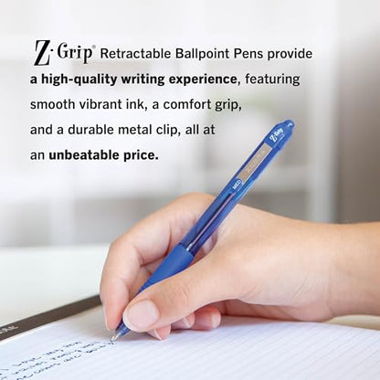 Zebra Pen Z-Grip Retractable Ballpoint Pen, Smooth-Flowing Blue Ink, 1.0mm Medium Point, School & Office Supplies, Ideal for Note-Taking, Journal and Planner Use, 18-Pack (22258) - color: Blue C