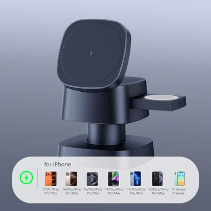 【2026 Upgraded】4 in 1 Wireless Charger, 3 in 1 Wireless Charging Station with Night Light for MagSafe Charger, 15W Magnetic Travel Stand for iPhone17/Air/Pro/Max/16/15/14, Apple Watch, Airpods (Gray) - color: Gray