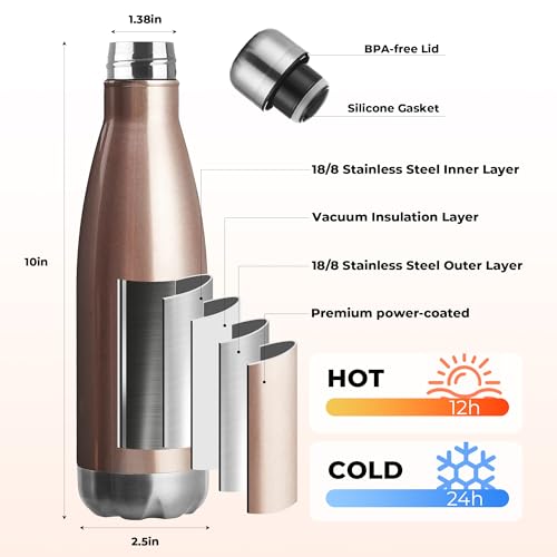 MEWAY 17oz Sport Water Bottle 8 Pack Vacuum Insulated Stainless Steel Leak-Proof Double Wall Cola Shape Water Bottle,Keep Drinks Hot & Cold (Rose Gold,8 Pack) - color: Rose Gold