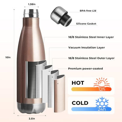 MEWAY 17oz Sport Water Bottle 8 Pack Vacuum Insulated Stainless Steel Leak-Proof Double Wall Cola Shape Water Bottle,Keep Drinks Hot & Cold (Rose Gold,8 Pack) - color: Rose Gold
