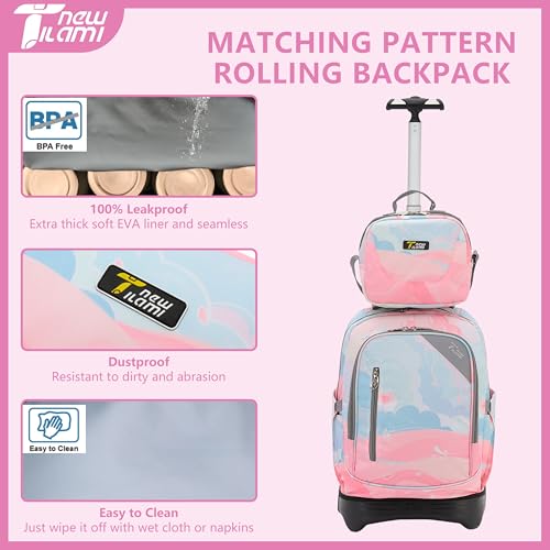 NEW TILAMI 18 inch Rolling Backpack for Girls Boys - Waterproof Durable Stai-Climbing Adjustable Handle Three Wheeled, Pink Sunset Glow - color: Pink Sunset Glow