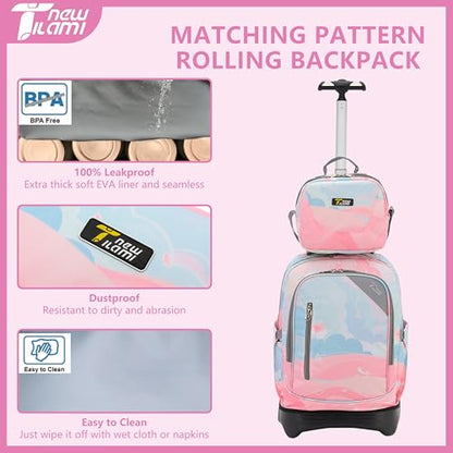 NEW TILAMI 18 inch Rolling Backpack for Girls Boys - Waterproof Durable Stai-Climbing Adjustable Handle Three Wheeled, Pink Sunset Glow - color: Pink Sunset Glow