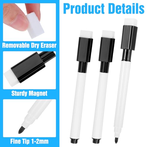 200 PCS Fine Point Tip Magnet Pens Black Dry Erase Markers with Eraser Cap Mini White Board Markers Dry Erasable Marker for Office School Supplies