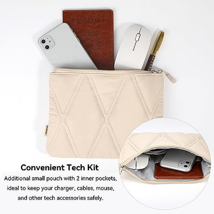 Voova Puffy Laptop Sleeve Case 13 13.6 Inch Compatible with MacBook Air 13 M1/M2/M3/M4 2020-2025, MacBook Pro 13/14, IPad Air/Pro 13, Cute Computer Cover Bag with Accessories Pouch, Apricot - color: Apricot, size: 13-13.6 Inch