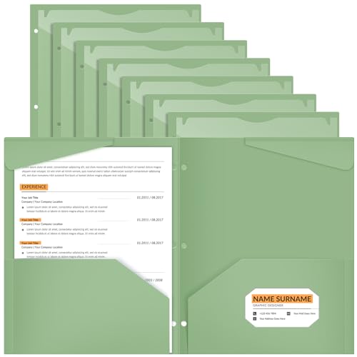 Henoyso 24 Pcs Sage Green Plastic Folders with 2 Pockets and Clear Front Pocket 3 Holes Bulk Heavy Duty Letter Size Folders for Back to School, Office & Home, Classroom Organization - color: Sage Green