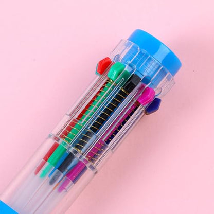 HeTaoCat 3-Pack 10-in-1 Retractable Ballpoint Pen, 0.5mm (Blue) - color: Blue