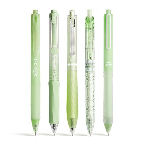 5 Count Pastel Gel Ink Pen Set,Cute Note Taking 0.5mm Fine Point Retractable 5 Count Black Ink Pens for Writing, Journaling, School, Office (Light Green Clear) - color: Light Green Clear