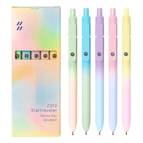UIXJODO Gel Pens, 5 Pcs Black Ink Pens for Women, 0.7mm Medium Point Smooth Writing Pens with Silicone Grip, High-End Series Metal Clip Retractable Pens for Journaling Note Taking (5 Pcs Pastel) - color: 5 Pcs Pastel