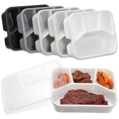 Honeydak 5 Pack Snack Containers 4 Compartment Bento Snack Boxes Reusable Lunchable Containers with Lids Divided Meal Prep Lunch Food Storage Box for School Work Travel(Black and White Ombre,Mixed) - color: Black and White Ombre, style: Mixed