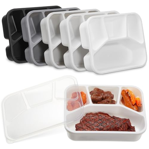 Honeydak 5 Pack Snack Containers 4 Compartment Bento Snack Boxes Reusable Lunchable Containers with Lids Divided Meal Prep Lunch Food Storage Box for School Work Travel(Black and White Ombre,Mixed) - color: Black and White Ombre, style: Mixed