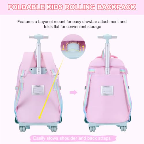 Scothen Rolling Backpack for Girls, Girls Backpack Set with Lunch Box & Pencil Pouch for Teen Girl Kids Children Elementary Middle School, Bookbag Daypack Laptop Travel Backpack with Wheels - color: Pink Blue