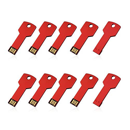 RAOYI 10 Pack 2GB USB Flash Drive USB 2.0 Metal Key Shape Memory Stick Thumb Drive Pen Drive-Red - color: Red, size: 2GB