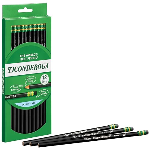 Ticonderoga Pencils, Wood-Cased Graphite, #2 HB Soft, Black (13953) (Pack of 6, 72 Count Total) - size: 12 Count (Pack of 6)