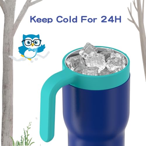OISIZ 14oz Kids Tumbler with Straw Lid & Handle,Kids Cup with Animal Accessory for School,Kids Water Bottles with Dust-proof Cover,Leakproof Water Bottles,316 Stainless Steel,Keep Cold 24 Hours-blue - color: Midnight Blue