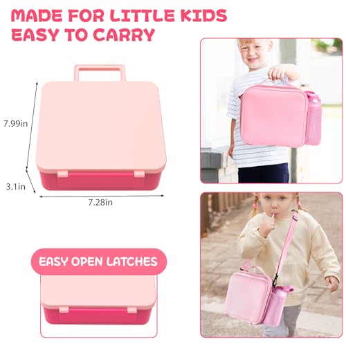 Kids Bento Lunch Box with 8oz Soup Thermo, Water Bottle, Leakproof Lunch Food Containers with 4 Compartment, Kids Insulated Hot Food Jar with Lunch Bag for School(Pink) - color: Pink