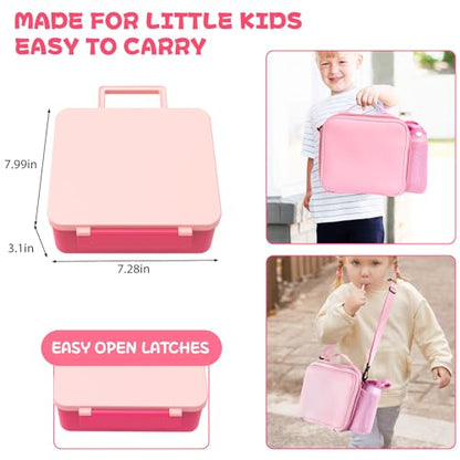 Kids Bento Lunch Box with 8oz Soup Thermo, Water Bottle, Leakproof Lunch Food Containers with 4 Compartment, Kids Insulated Hot Food Jar with Lunch Bag for School(Pink) - color: Pink