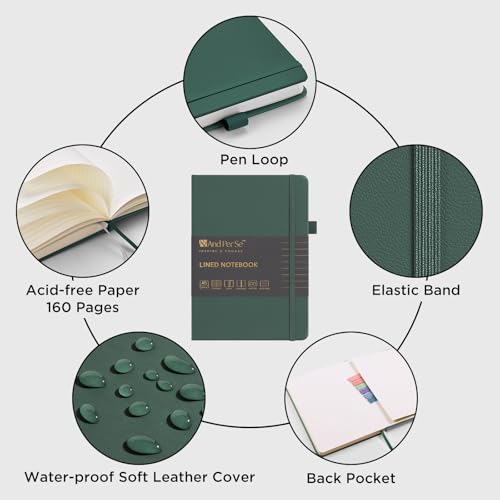 &And Per Se Lined Notebooks 3-Pack Gift Set, A5 Hardcover Journals, 160 Pages 100gsm Thick Paper, Journaling Notebook for Office School (Green) - color: Green, style: 3 Pack-Lined