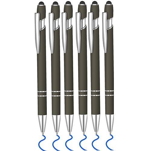 6 Pcs Blue Ink Ballpoint Pen with Stylus Tip 2 in 1 Ballpoint Pen Metal Pens Stylus Pen for Touch Screens School Office Coworkers (Gray) - color: Gray