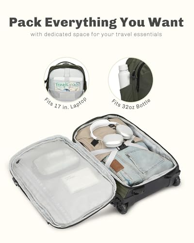 Hynes Eagle 2 in 1 Travel Backpack Set Rolling Backpack with Wheels Carry on Luggage 43L with Personal Item Bag for Men Women 17 inches Laptop Backpack Dark Green - color: Dark Green
