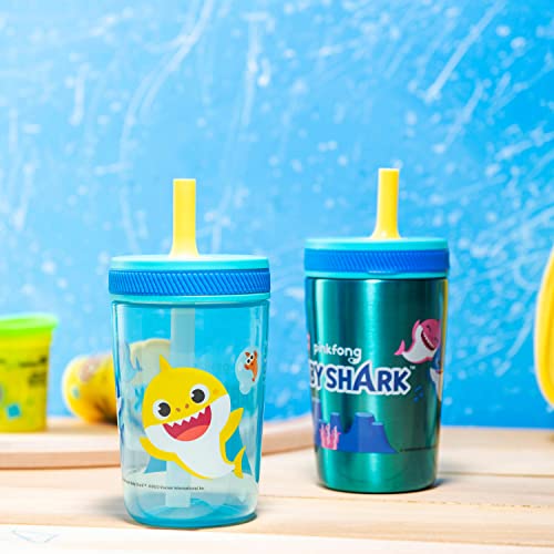 Zak Designs Baby Shark Kelso Tumbler Set, Leak-Proof Screw-On Lid with Straw, Bundle for Kids Includes Plastic and Stainless Steel Cups with Bonus Sipper (3pc Set, Non-BPA) (Pack of 12) - color: Baby Shark, size: 3 Piece Set (Pack of 12)
