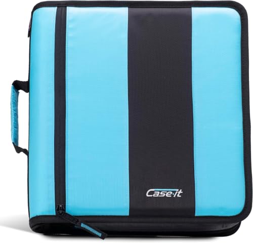 Case-it Classic Zipper Binder | 2-Inch O-Rings, 350 Sheet Capacity, Multiple Storage Pockets & Shoulder Strap | School & Office Organizer | D-251 Teal (Pack of 6) - color: Teal Blue, size: 6 Pack