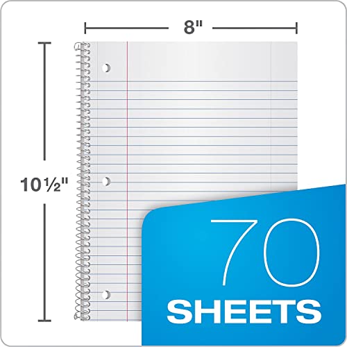 Oxford 1-Subject Spiral Notebook, Wide Rule, 8 x 10.5 Inch, Bright White Paper, 70 Sheets per Book, Cover Color May Vary, One Notebook (65000) - style: 70 Sheets (Wide Rule)