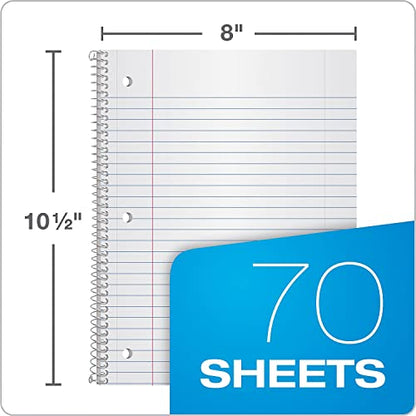Oxford 1-Subject Spiral Notebook, Wide Rule, 8 x 10.5 Inch, Bright White Paper, 70 Sheets per Book, Cover Color May Vary, One Notebook (65000) - style: 70 Sheets (Wide Rule)
