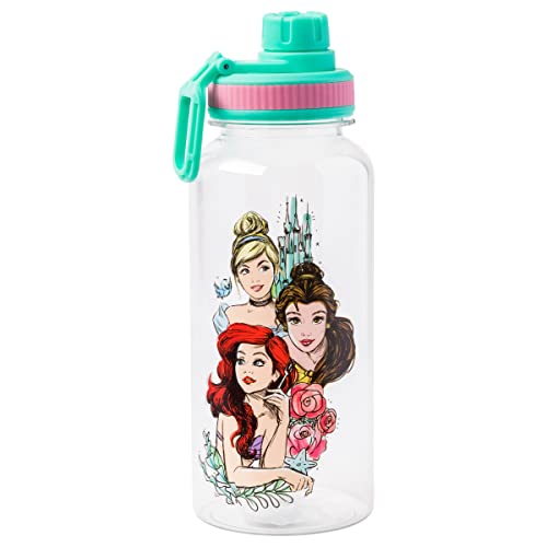 Silver Buffalo Disney Princess Ariel, Plastic Water Bottle, 32oz | Belle and Cinderella, Twist Spout, Sticker Set, You Stick Yourself, 0.95 Liters - color: Disney Princesses
