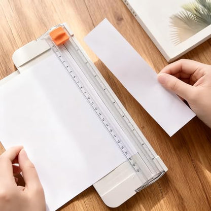 Paper Cutter Slider Small Mini,12 Inch Paper Trimmer Slicer,Two-Way Cutting,White 1 PCS Built-in Measuring Tape