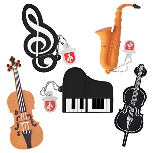 5 x 8GB Cute Music USB Flash Drive, Notes/Piano/Saxophone/Violin/Cello Shape Musical Instruments Thumb Drive Memory Stick Drive Pendrive Gift for Kids, Teacher, Friends - color: Notes/Piano/Saxophone/Violin/Cello, size: 8GB