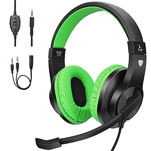 BlueFire Kids Headphones for Online School, Children, Teens, Boys, Girls, 3.5mm Stereo Over-Ear Gaming Headphone with Microphone and Volume Control for PS4, PS5, New Xbox One - color: Green