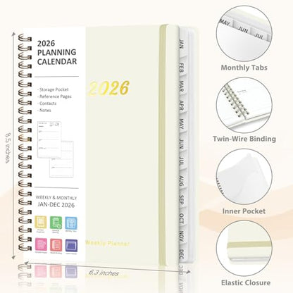2026 Planner, Weekly and Monthly Calendar Planner Agenda, Jan 2026 - Dec 2026, Planning Academic Book, Office Desk Accessories and School Supplies - A5 (6.3'' x 8.5'') - color: A-Beige