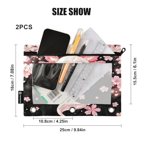 2 Pack Pencil Pouch for 3 Ring Binder Axolotl Cherry Blossom Pencil Case Pouch with Clear Window Zipper Binder Pencil Pouches Pen Bag for Office School Supplies - color: Axolotl Cherry Blossom