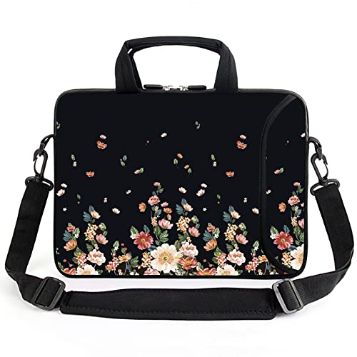 15.6" laptop sleeve chromebook case adjustable shoulder strap with handle accessory pocket (flowers) - color: Flowers