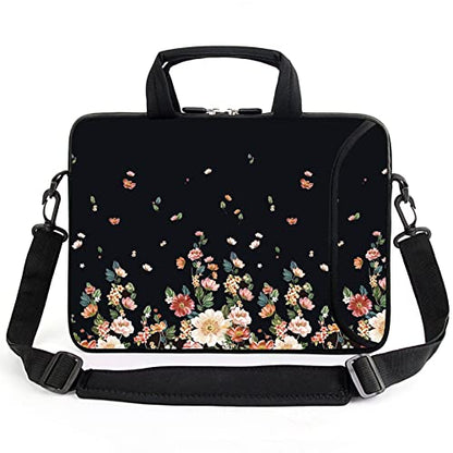 15.6" laptop sleeve chromebook case adjustable shoulder strap with handle accessory pocket (flowers) - color: Flowers