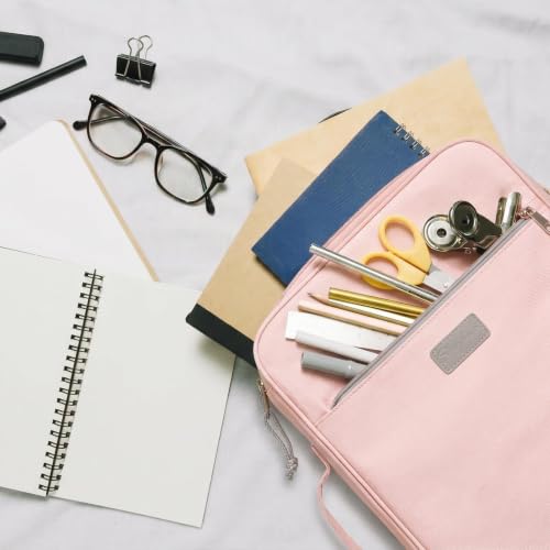 SKYDUE Zipper Binder with Handle, 1.5 Inch 3 Ring, Pink | 550-Sheet Capacity, 5-Tab Dividers Expanding File Folder with Pockets, Cute Organizer Storage for School Supplies - color: Pink