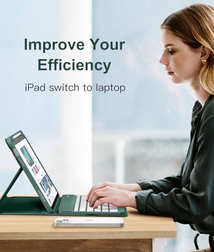 Hamile Keyboard Case for iPad 11th 10th Generation - 7 Colors Backlit Wireless Detachable Folio Keyboard Cover with Pencil Holder for iPad 11-inch A16 2025 10th Gen 10.9 Inch 2022 (Midnight Green) - color: Midnight Green