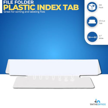 1InTheOffice Clear Hanging Folder Tabs and Inserts, Plastic Clear Tabs and Inserts, File Folder Tabs, 3-1/2" x 5/8", 100/Pack - size: 3 1/2"