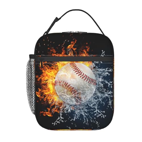 White Baseball Stitches Lunch Box,Cool Fire Water Sport Lunch Bag Sport Insulated for Men Women, Portable Kids Lunch Bag Reusable Baseball Cooler lunchbox for School Work Travel - color: Baseball Stitches