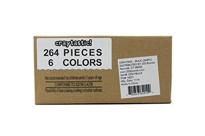 Craytastic! (264) Premium Bulk Crayons (6 Colors) for Schools, Classrooms, Restaurants, Offices, Crafts and More - Safety Tested Compliant with ASTM D-4236