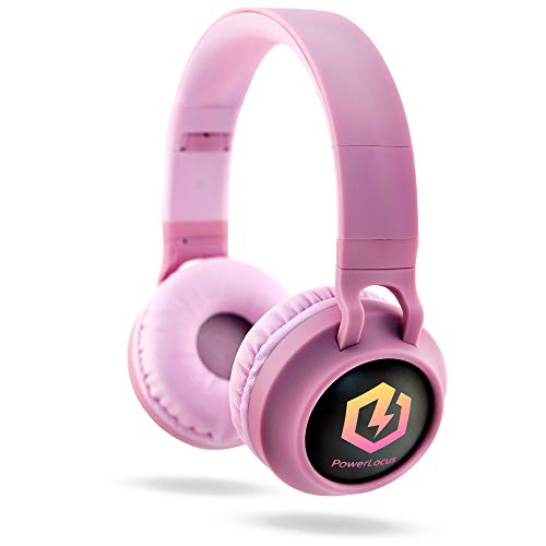 PowerLocus Kids Headphones Wireless, Bluetooth Headphones for Kids Over Ear, LED Lights, 85dB Safe Volume Limit, Foldable, Micro SD Mode, Built-in and Line-in Microphone for Phones,Tablets,Laptop - color: Non-Ears Pink