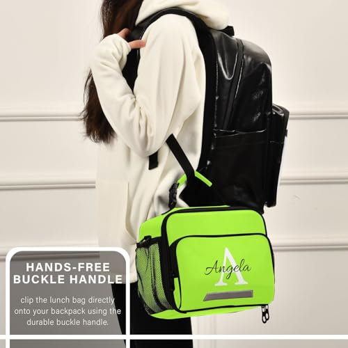 Custom Student Lunch Bag for Boys Girls Green Yellow Solid Color Personalized Name Lunch Box Insulated Cooler Bag for School Picnic Office - color: Multi26