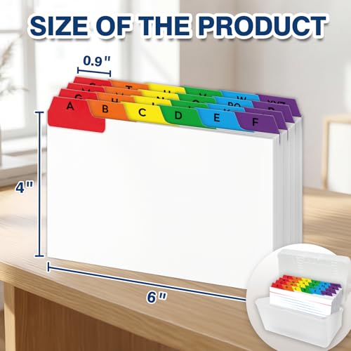 Chell 4"x6" Index Card Dividers, A-Z Tabbed, with Blank Stickers, 1 Set | Bright Colors, Heavyweight, Made of 110 lb. Cover Weight Paper, Alphabetical, Blank Stickers - size: 4"x6"