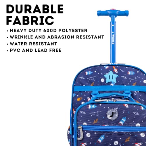 J World Duo Kids Rolling Backpack With Lunch Box Set. School Bookbag on Wheels, Spaceship - color: Spaceship